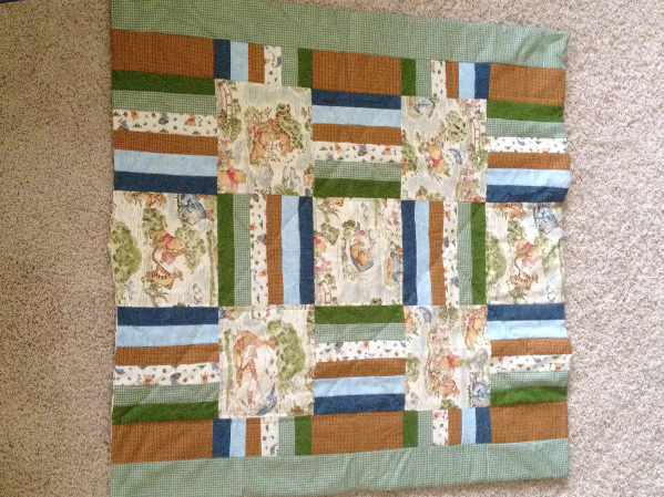 brown green blue baby quilt